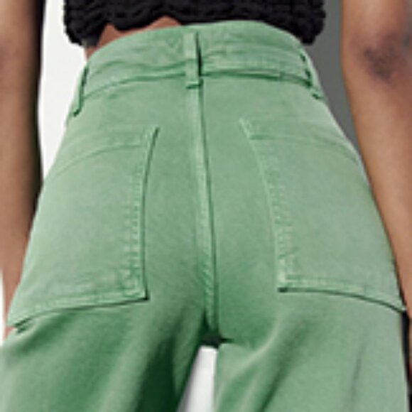 Zara The Marine Sailor Wide Leg Cotton Denim Mint Green Pant Trouser - Size 6 - Picture 5 of 11